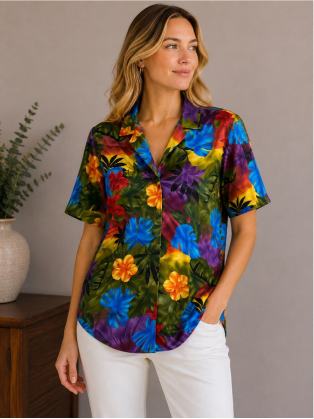 Women's Units Button Down Shirt Size S Multi-color Summer